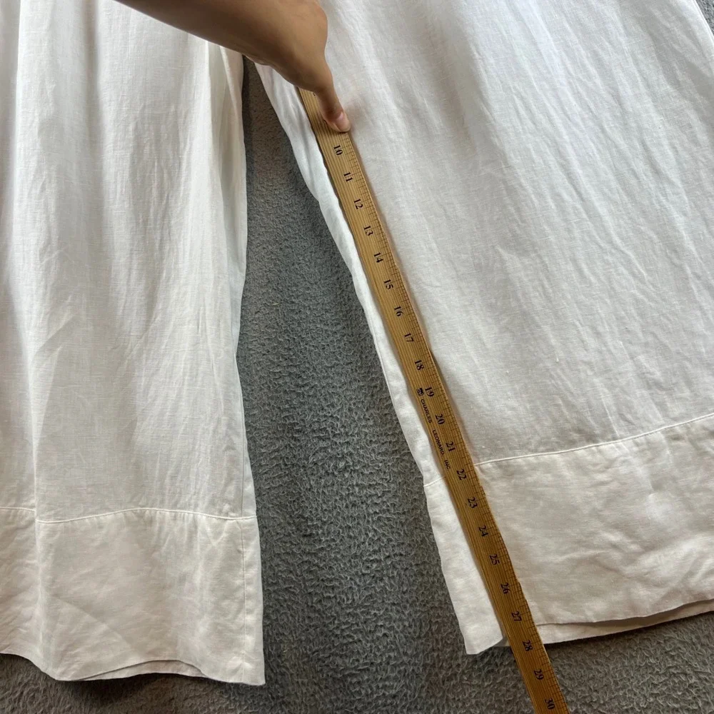 Zara Womens White Linen Wide Leg Drawstring Elastic Waist Crop Pants Pocketed S
